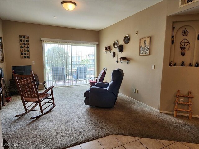 3550 Bay Sands Dr Unit 3077, Laughlin, NV 89029 - sitting room featuring light tile patterned flooring, baseboards, visible vents, and light carpet