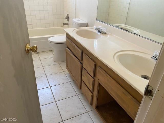 7732 Blackbird Ave, Las Vegas, NV 89145 - full bathroom featuring tile patterned floors, double vanity, and shower / washtub combination