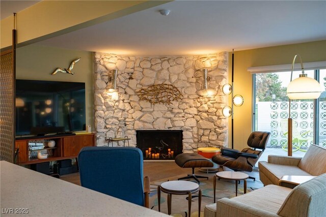 3586 Spencer St, Las Vegas, NV 89169 - living area featuring a stone fireplace