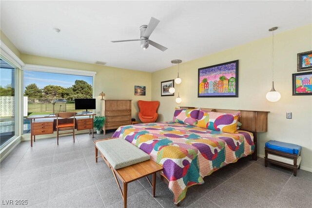 3586 Spencer St, Las Vegas, NV 89169 - bedroom featuring baseboards, ceiling fan, visible vents, and multiple windows