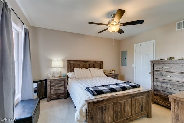 8000 Badura Ave Unit 2063, Las Vegas, NV 89113 - bedroom featuring light carpet, a ceiling fan, and electric panel