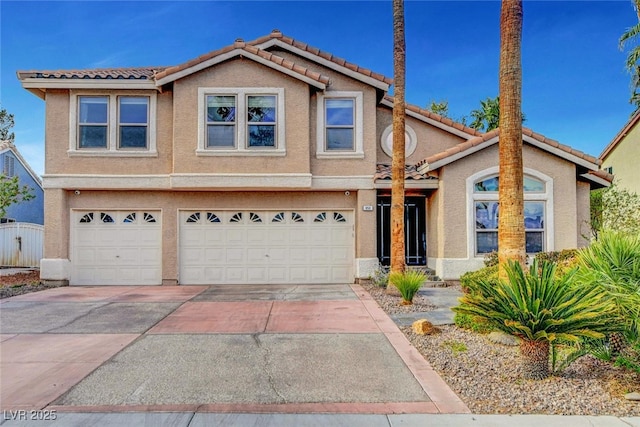 950 Eagle Mountain Dr, Las Vegas, NV 89123 - view of front of house with a tile roof, a garage, driveway, and stucco siding