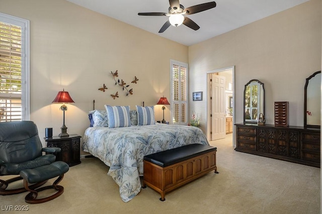 10524 Longwood Dr, Las Vegas, NV 89134 - bedroom with carpet, ceiling fan, and connected bathroom