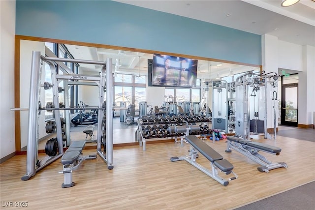 2114 Cold Canyon Ave, North Las Vegas, NV 89086 - gym with baseboards and wood finished floors
