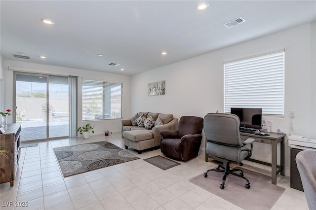 2114 Cold Canyon Ave, North Las Vegas, NV 89086 - home office with visible vents, recessed lighting, and light tile patterned floors