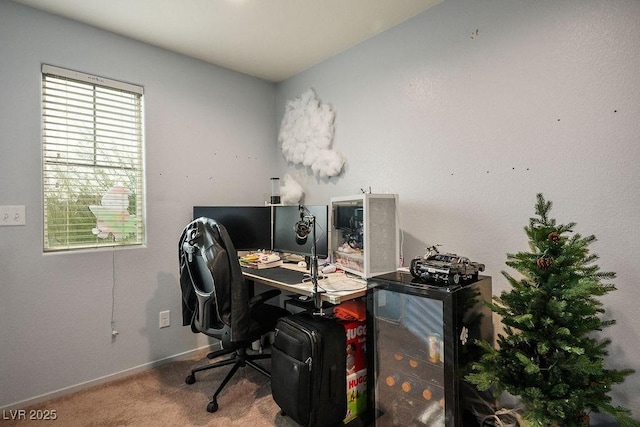 home office with carpet floors and baseboards