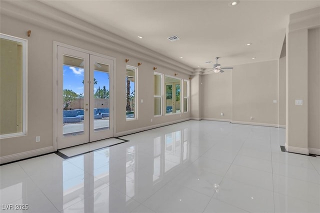 2290 Casa Bella Ct, Las Vegas, NV 89117 - spare room featuring plenty of natural light, tile patterned flooring, ceiling fan, french doors, and recessed lighting