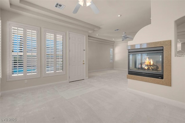 2290 Casa Bella Ct, Las Vegas, NV 89117 - carpeted spare room with a ceiling fan, a multi sided fireplace, and recessed lighting
