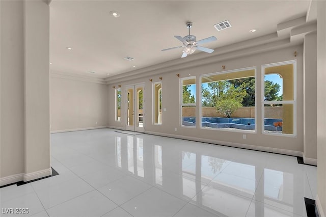 2290 Casa Bella Ct, Las Vegas, NV 89117 - tiled spare room with a ceiling fan, recessed lighting, and ornamental molding