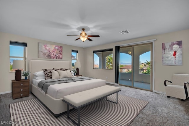 12283 Lost Treasure Ave, Las Vegas, NV 89138 - carpeted bedroom with baseboards, multiple windows, visible vents, and access to exterior