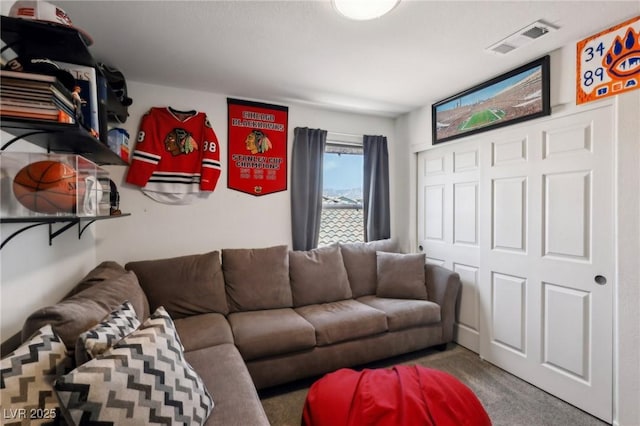 carpeted living area with visible vents