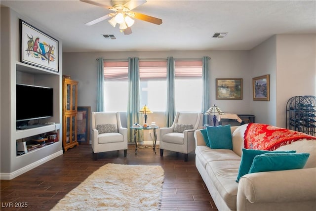 3491 Cottage Thistle Dr, Laughlin, NV 89029 - living area featuring baseboards, ceiling fan, visible vents, and wood finished floors