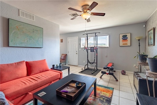 4678 Saddle Pl, Las Vegas, NV 89119 - living area with light tile patterned floors, ceiling fan, and baseboards