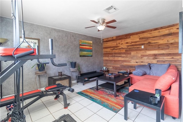 4678 Saddle Pl, Las Vegas, NV 89119 - exercise room featuring a ceiling fan and tile patterned floors