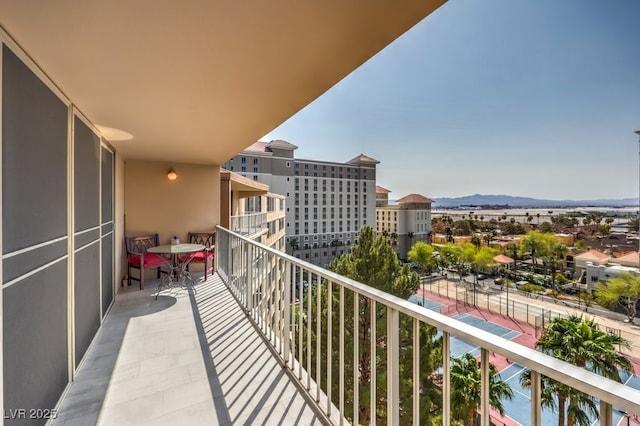 balcony featuring a mountain view