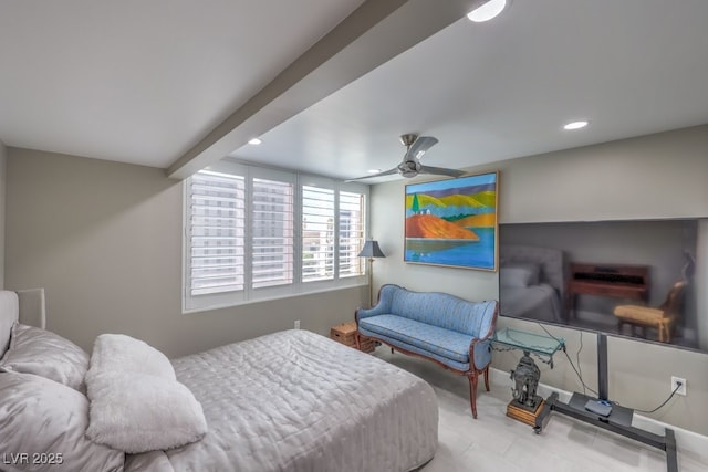 bedroom featuring ceiling fan and recessed lighting
