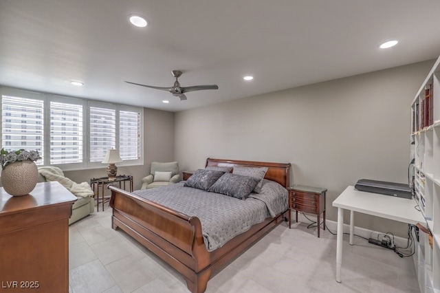 bedroom with a ceiling fan and recessed lighting