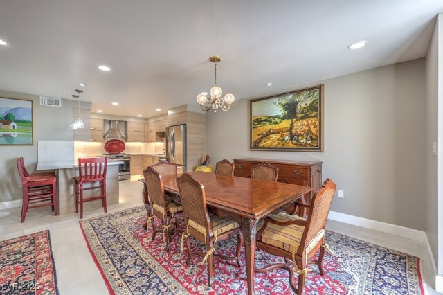 dining space with recessed lighting, visible vents, and baseboards