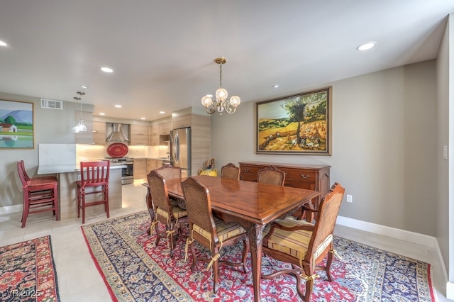 205 E Harmon Ave Unit 1007, Las Vegas, NV 89169 - dining room featuring baseboards, recessed lighting, a chandelier, and light tile patterned floors