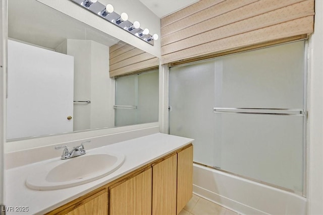 7901 Idledale Ct Unit 102, Las Vegas, NV 89145 - bathroom with vanity, enclosed tub / shower combo, and tile patterned floors