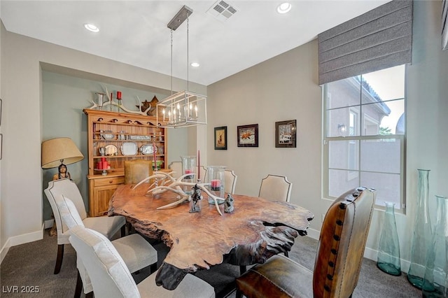 10840 Rosin Jaw St, Las Vegas, NV 89183 - dining space with a chandelier, visible vents, baseboards, and carpet floors