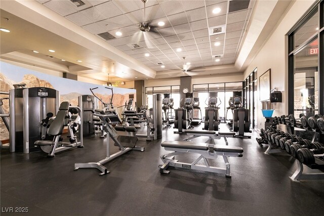 7416 Redhead Dr, North Las Vegas, NV 89084 - exercise room featuring a raised ceiling and a drop ceiling