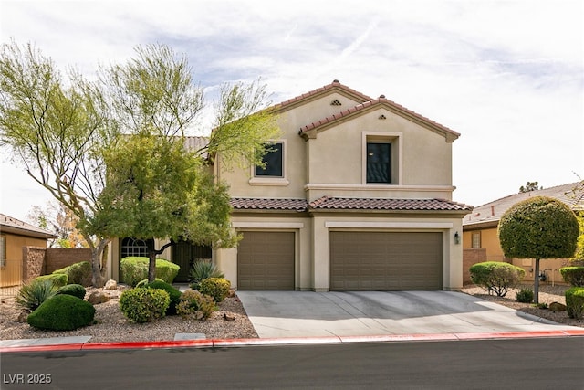 7416 Redhead Dr, North Las Vegas, NV 89084 - mediterranean / spanish-style house with an attached garage, stucco siding, concrete driveway, and a tiled roof