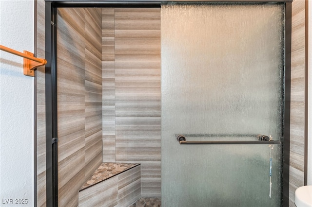 5217 Cold River Ave, Las Vegas, NV 89130 - bathroom with a shower with door and toilet