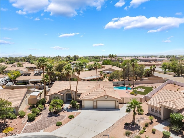5217 Cold River Ave, Las Vegas, NV 89130 - aerial perspective of suburban area featuring a pool area