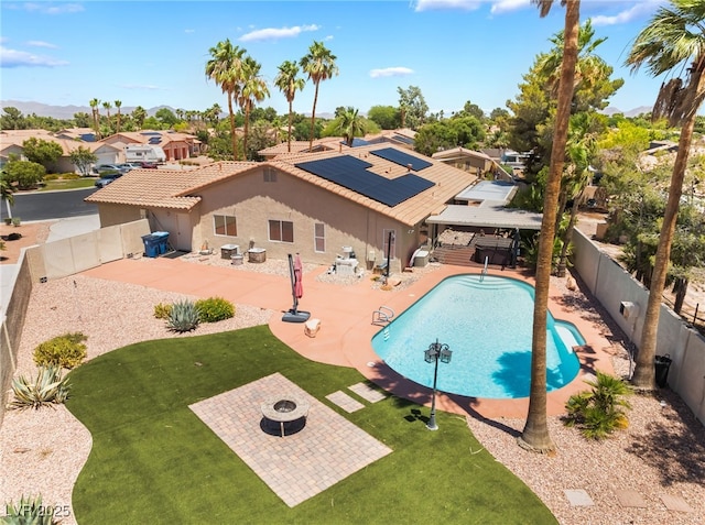 5217 Cold River Ave, Las Vegas, NV 89130 - view of swimming pool with a fenced backyard, a patio area, and a residential view