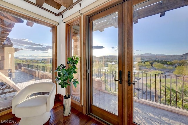 15 Rue Du Rivoli Pl, Henderson, NV 89011 - doorway to outside featuring dark wood-type flooring, a mountain view, and french doors