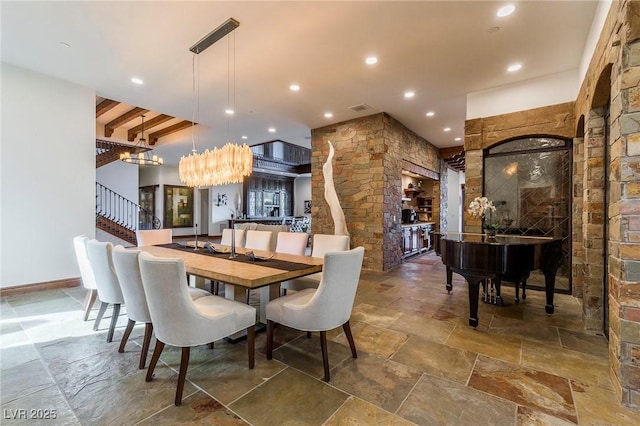 15 Rue Du Rivoli Pl, Henderson, NV 89011 - dining room featuring stone tile flooring, stairway, and recessed lighting
