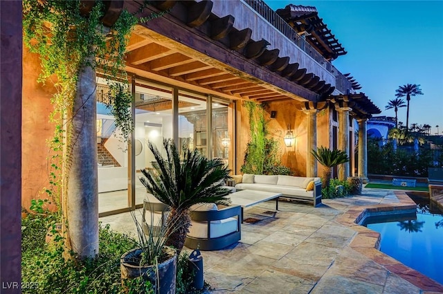 15 Rue Du Rivoli Pl, Henderson, NV 89011 - view of patio with an outdoor pool, stairs, and an outdoor living space