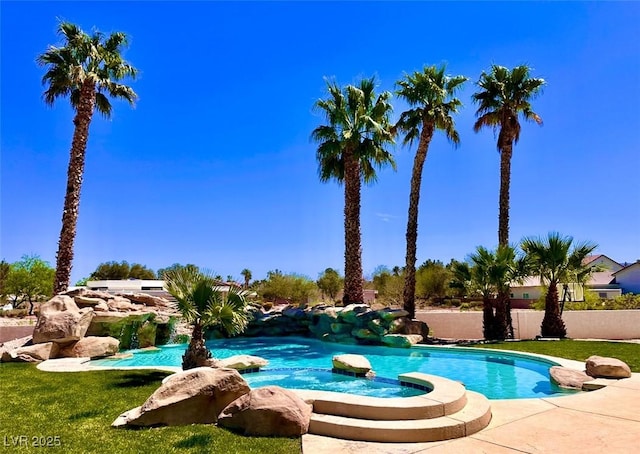 10550 Patrington Ct, Las Vegas, NV 89183 - view of pool with a pool with connected hot tub and fence