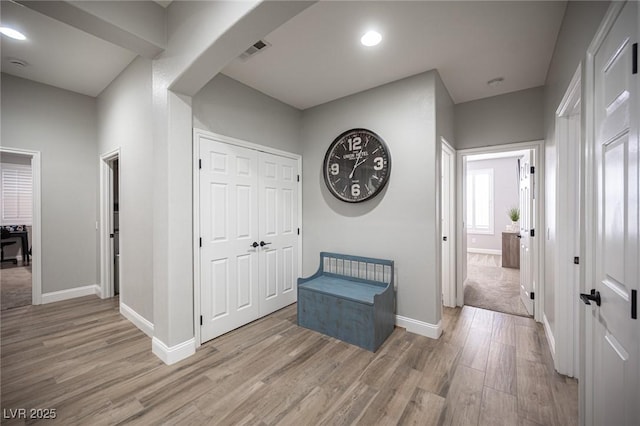 5815 Pristine Falls Ave, Las Vegas, NV 89131 - hall with light wood-style flooring, baseboards, and recessed lighting