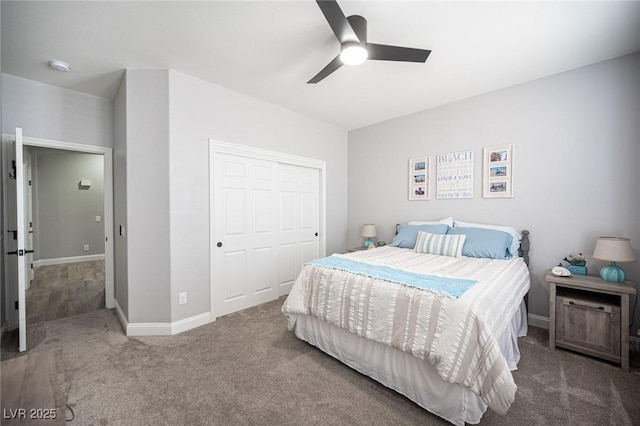 5815 Pristine Falls Ave, Las Vegas, NV 89131 - carpeted bedroom featuring a closet, baseboards, and ceiling fan