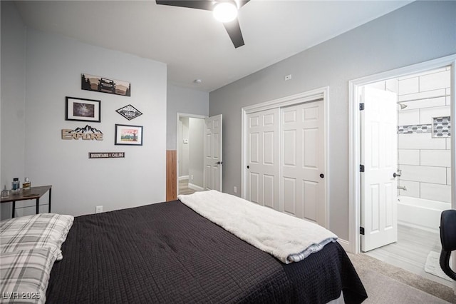 5815 Pristine Falls Ave, Las Vegas, NV 89131 - bedroom with a closet, a ceiling fan, and connected bathroom