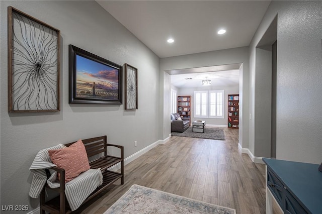5815 Pristine Falls Ave, Las Vegas, NV 89131 - hall with wood finished floors, baseboards, and recessed lighting