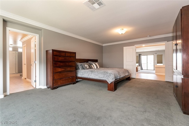 363 Terrill Ave, Las Vegas, NV 89183 - carpeted bedroom with baseboards, visible vents, and ornamental molding
