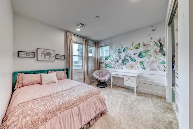 bedroom featuring recessed lighting, visible vents, and carpet flooring