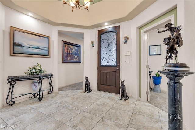 10024 Scenic Walk Ave, Las Vegas, NV 89149 - foyer with a chandelier, light tile patterned floors, recessed lighting, and baseboards