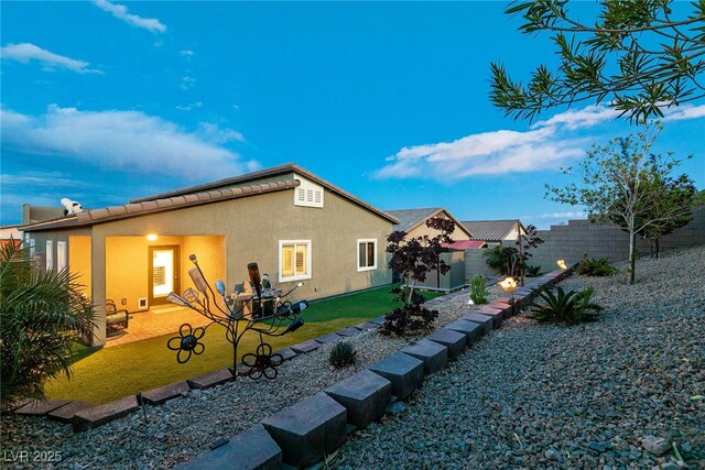 10125 Sequoia Falls Pl, Las Vegas, NV 89149 - rear view of property with stucco siding, a patio, and an outbuilding