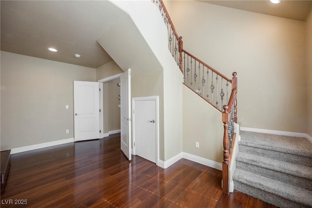 9173 Whitekirk Pl, Las Vegas, NV 89145 - stairs featuring wood finished floors, baseboards, and recessed lighting
