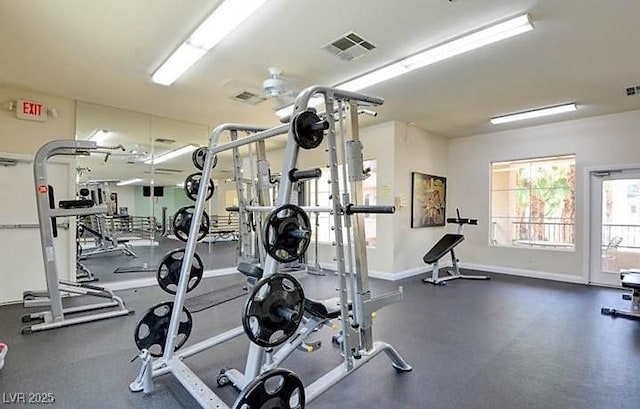gym featuring visible vents and baseboards