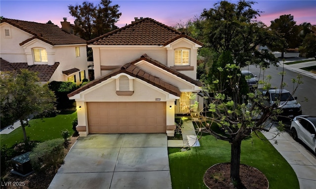 9409 Kayla Ct, Las Vegas, NV 89134 - view of front of home with a tile roof, a front yard, stucco siding, and concrete driveway