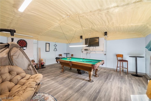 recreation room with wood finished floors and pool table