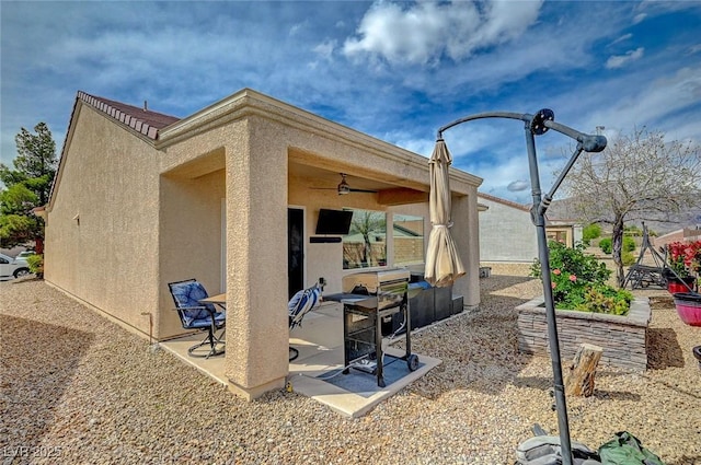 7460 Chaffinch St, North Las Vegas, NV 89084 - rear view of house with ceiling fan, a patio, and stucco siding