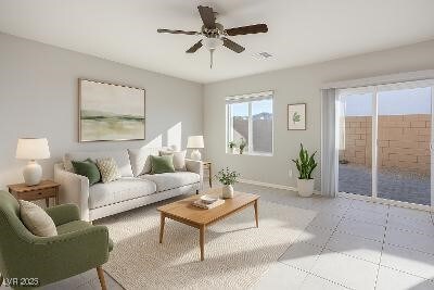 9871 Magnus Ct, Las Vegas, NV 89178 - living room with baseboards and a ceiling fan