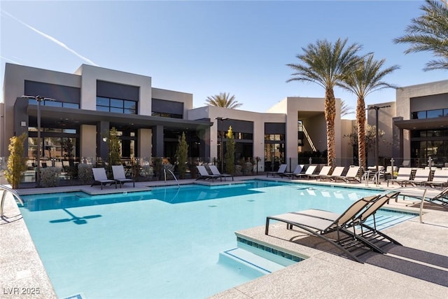 pool with a patio