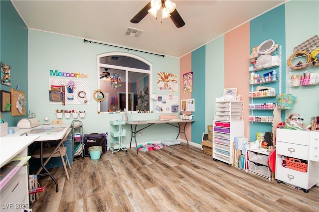 1017 Fairbury St, Henderson, NV 89052 - rec room with visible vents, wood finished floors, and ceiling fan
